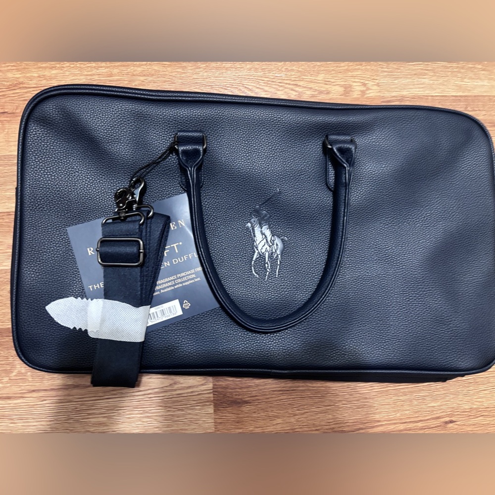 Ralph Lauren Polo Faux Leather Navy blue Duffle Shoulder Carry on Gym Weekender